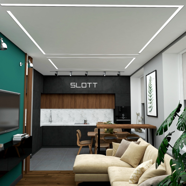 Фото натяжного потолка с технологией SLOTT